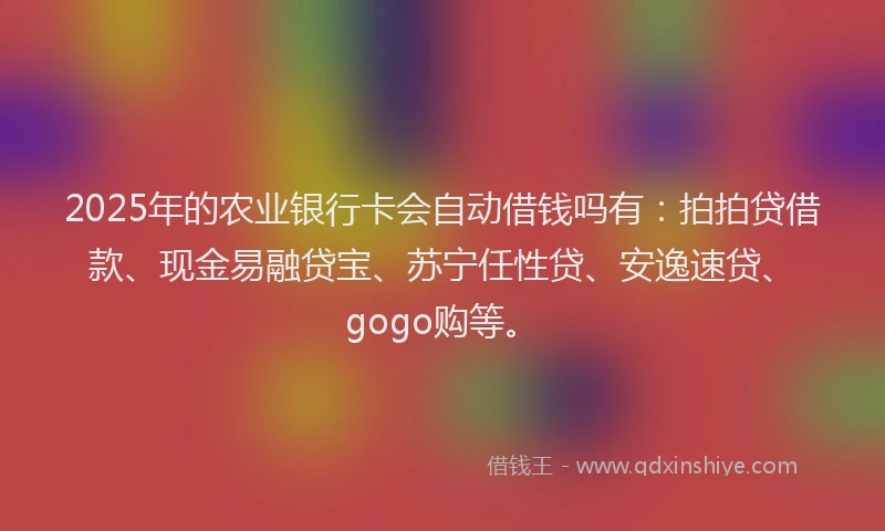 2025年的农业银行卡会自动借钱吗有：拍拍贷借款、现金易融贷宝、苏宁任性贷、安逸速贷、gogo购等。