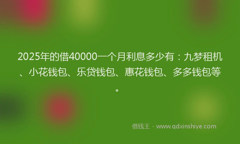 2025年的借40000一个月利息多少有：九梦租机、小花钱包、乐贷钱包、惠花钱包、多多钱包等。