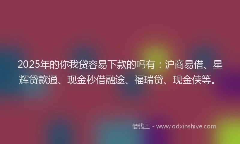 2025年的你我贷容易下款的吗有：沪商易借、星辉贷款通、现金秒借融途、福瑞贷、现金侠等。