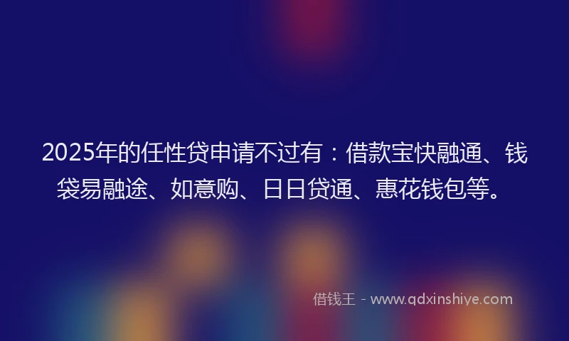 2025年的任性贷申请不过有：借款宝快融通、钱袋易融途、如意购、日日贷通、惠花钱包等。