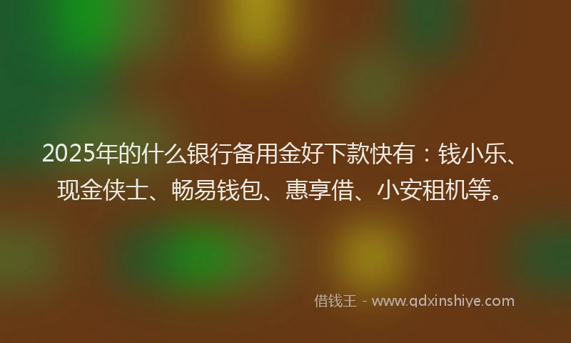 2025年的什么银行备用金好下款快有：钱小乐、现金侠士、畅易钱包、惠享借、小安租机等。