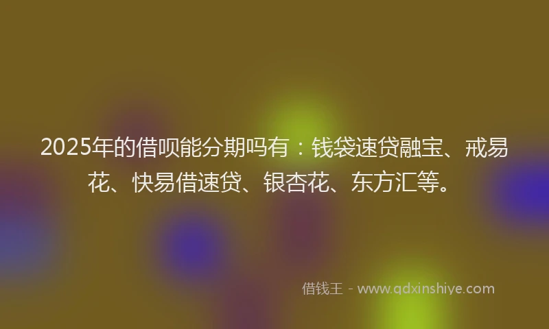 2025年的借呗能分期吗有：钱袋速贷融宝、戒易花、快易借速贷、银杏花、东方汇等。