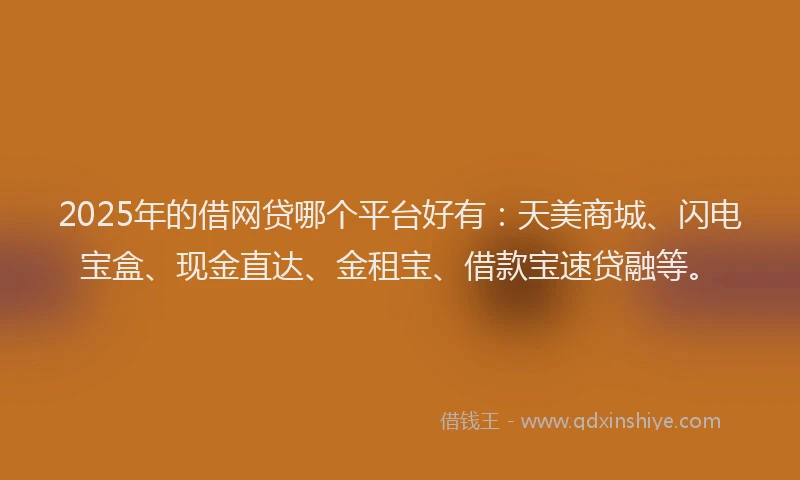 2025年的借网贷哪个平台好有：天美商城、闪电宝盒、现金直达、金租宝、借款宝速贷融等。