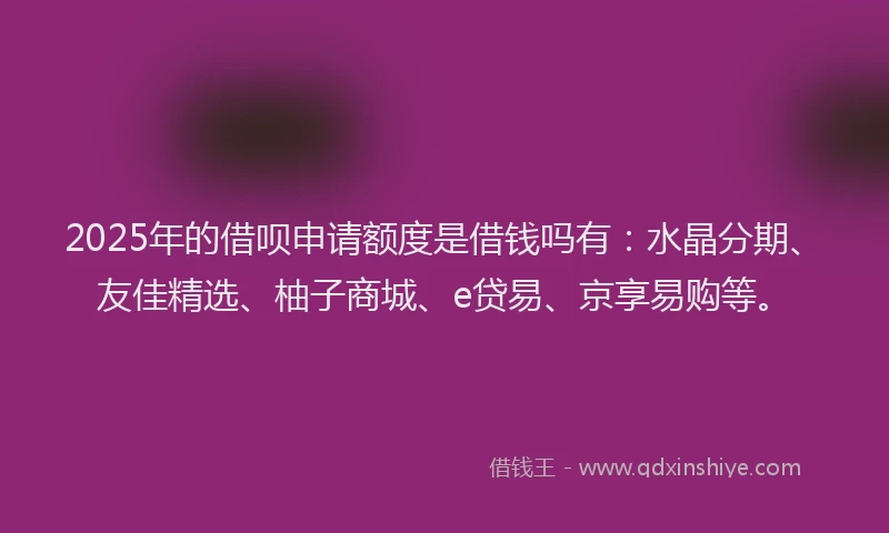 2025年的借呗申请额度是借钱吗有：水晶分期、友佳精选、柚子商城、e贷易、京享易购等。