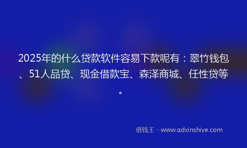 2025年的什么贷款软件容易下款呢有：翠竹钱包、51人品贷、现金借款宝、森泽商城、任性贷等。