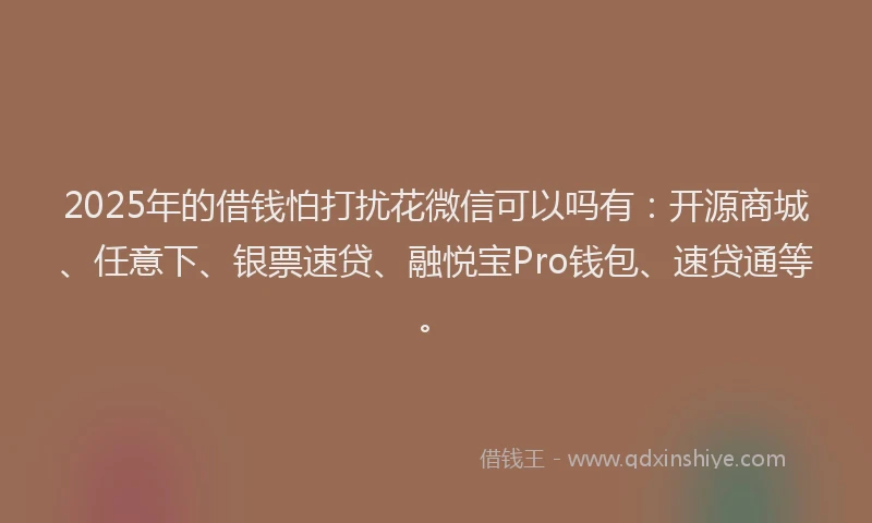 2025年的借钱怕打扰花微信可以吗有：开源商城、任意下、银票速贷、融悦宝Pro钱包、速贷通等。
