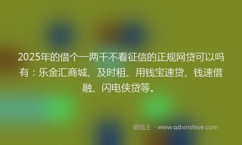 2025年的借个一两千不看征信的正规网贷可以吗有：乐金汇商城、及时租、用钱宝速贷、钱速借融、闪电侠贷等。