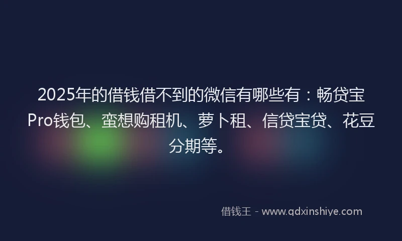 2025年的借钱借不到的微信有哪些有：畅贷宝Pro钱包、蛮想购租机、萝卜租、信贷宝贷、花豆分期等。