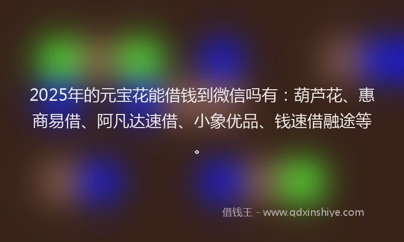 2025年的元宝花能借钱到微信吗有：葫芦花、惠商易借、阿凡达速借、小象优品、钱速借融途等。