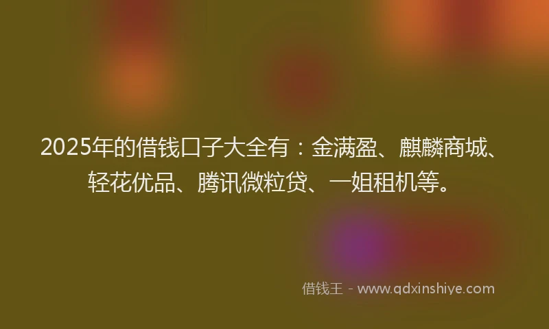 2025年的借钱口子大全有：金满盈、麒麟商城、轻花优品、腾讯微粒贷、一姐租机等。