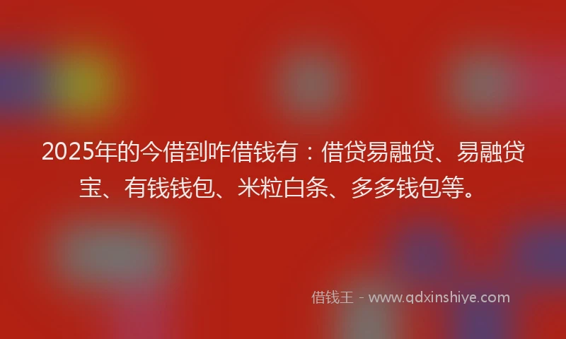 2025年的今借到咋借钱有：借贷易融贷、易融贷宝、有钱钱包、米粒白条、多多钱包等。