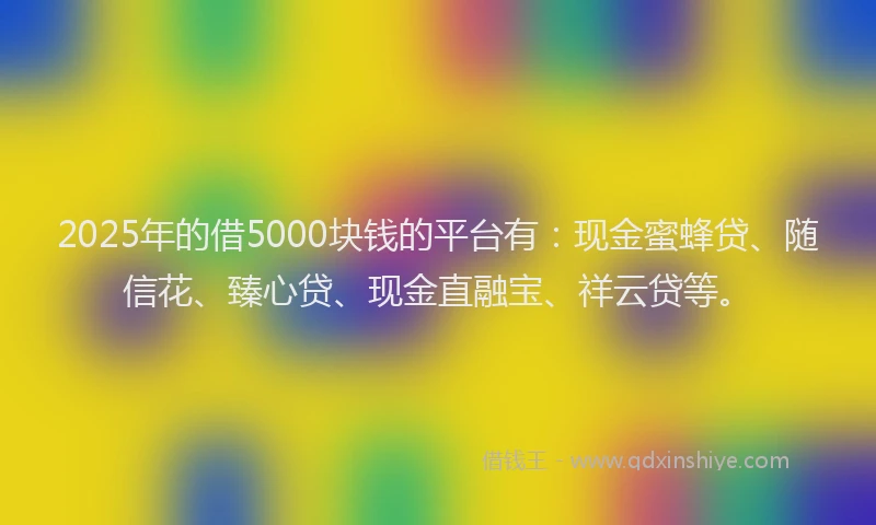 2025年的借5000块钱的平台有：现金蜜蜂贷、随信花、臻心贷、现金直融宝、祥云贷等。
