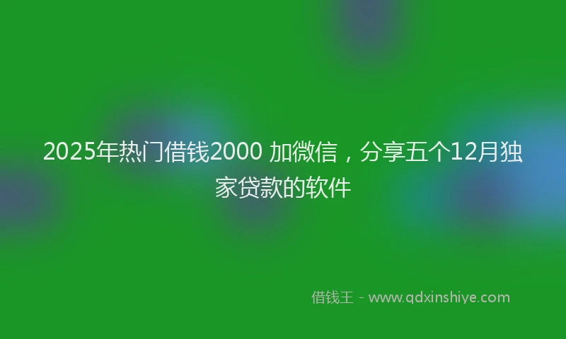 2025年热门借钱2000 加微信，分享五个12月独家贷款的软件