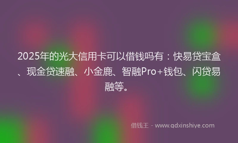 2025年的光大信用卡可以借钱吗有：快易贷宝盒、现金贷速融、小金鹿、智融Pro+钱包、闪贷易融等。