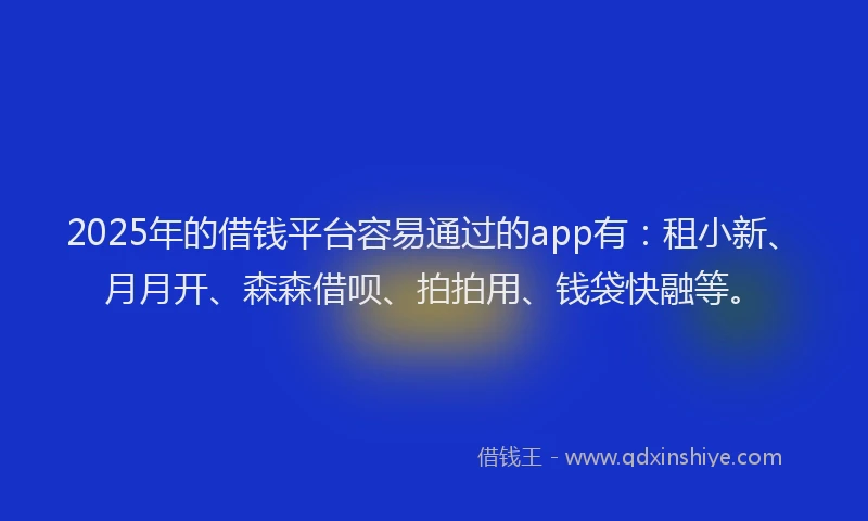 2025年的借钱平台容易通过的app有：租小新、月月开、森森借呗、拍拍用、钱袋快融等。