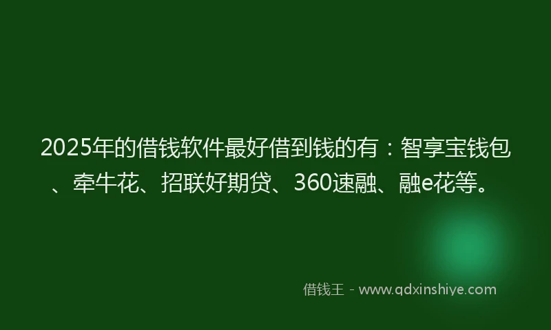 2025年的借钱软件最好借到钱的有：智享宝钱包、牵牛花、招联好期贷、360速融、融e花等。