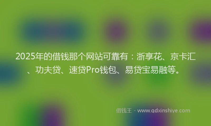2025年的借钱那个网站可靠有：浙享花、京卡汇、功夫贷、速贷Pro钱包、易贷宝易融等。