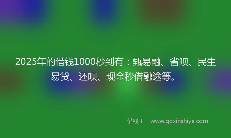 2025年的借钱1000秒到有：甄易融、省呗、民生易贷、还呗、现金秒借融途等。