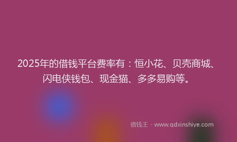 2025年的借钱平台费率有：恒小花、贝壳商城、闪电侠钱包、现金猫、多多易购等。