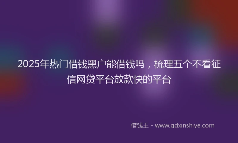2025年热门借钱黑户能借钱吗，梳理五个不看征信网贷平台放款快的平台