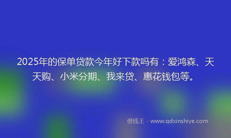 2025年的保单贷款今年好下款吗有：爱鸿森、天天购、小米分期、我来贷、惠花钱包等。