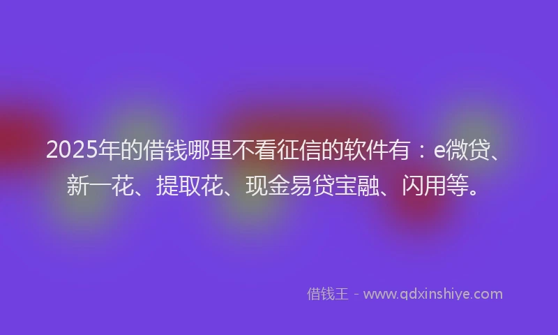 2025年的借钱哪里不看征信的软件有：e微贷、新一花、提取花、现金易贷宝融、闪用等。
