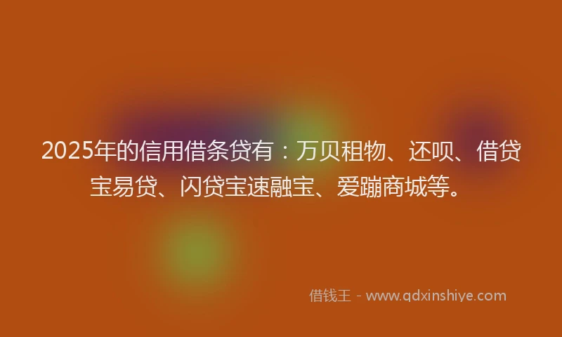 2025年的信用借条贷有：万贝租物、还呗、借贷宝易贷、闪贷宝速融宝、爱蹦商城等。