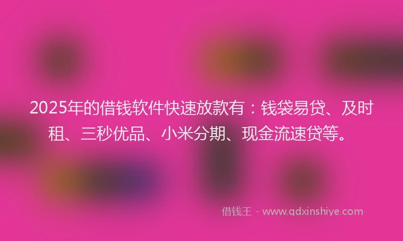 2025年的借钱软件快速放款有：钱袋易贷、及时租、三秒优品、小米分期、现金流速贷等。