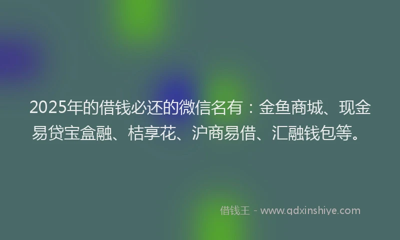 2025年的借钱必还的微信名有：金鱼商城、现金易贷宝盒融、桔享花、沪商易借、汇融钱包等。