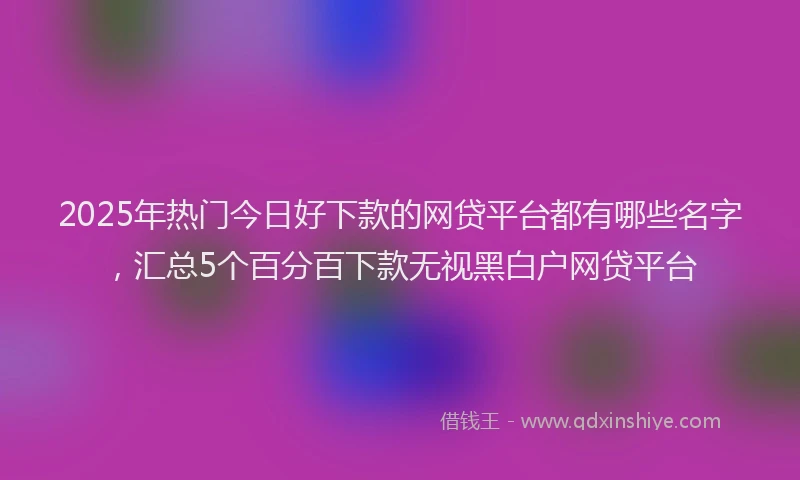 2025年热门今日好下款的网贷平台都有哪些名字，汇总5个百分百下款无视黑白户网贷平台