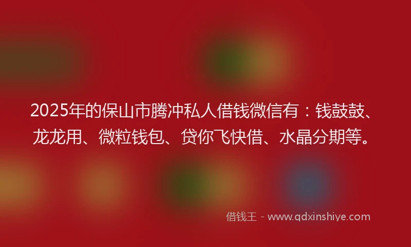 2025年的保山市腾冲私人借钱微信有：钱鼓鼓、龙龙用、微粒钱包、贷你飞快借、水晶分期等。