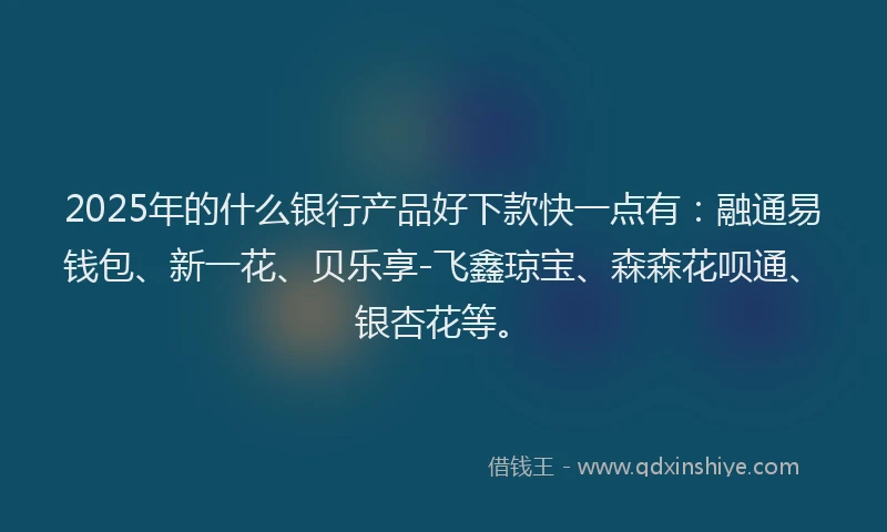 2025年的什么银行产品好下款快一点有：融通易钱包、新一花、贝乐享-飞鑫琼宝、森森花呗通、银杏花等。