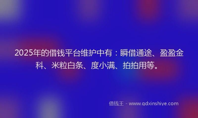 2025年的借钱平台维护中有：瞬借通途、盈盈金科、米粒白条、度小满、拍拍用等。
