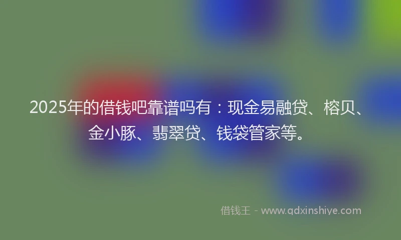 2025年的借钱吧靠谱吗有：现金易融贷、榕贝、金小豚、翡翠贷、钱袋管家等。