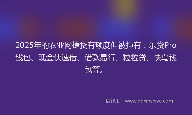 2025年的农业网捷贷有额度但被拒有:乐贷Pro钱包、现金侠速借、借款易行、粒粒贷、快鸟钱包等。