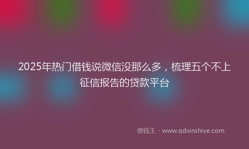 2025年热门借钱说微信没那么多，梳理五个不上征信报告的贷款平台