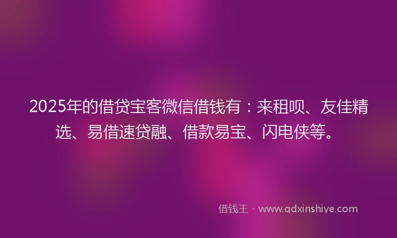 2025年的借贷宝客微信借钱有：来租呗、友佳精选、易借速贷融、借款易宝、闪电侠等。