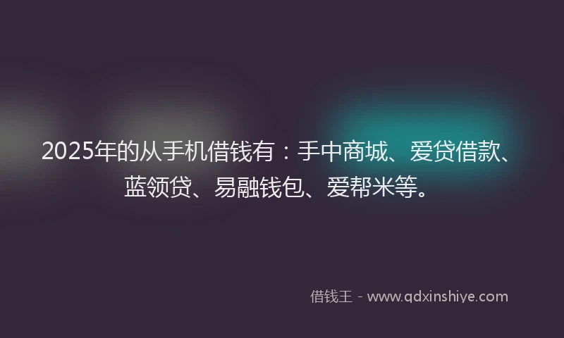 2025年的从手机借钱有：手中商城、爱贷借款、蓝领贷、易融钱包、爱帮米等。