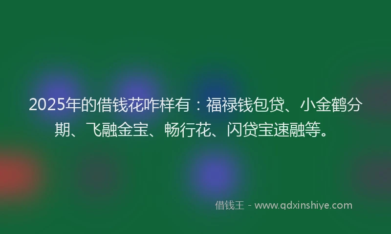2025年的借钱花咋样有：福禄钱包贷、小金鹤分期、飞融金宝、畅行花、闪贷宝速融等。