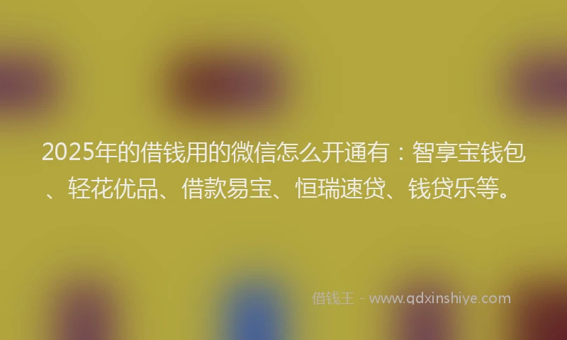 2025年的借钱用的微信怎么开通有：智享宝钱包、轻花优品、借款易宝、恒瑞速贷、钱贷乐等。