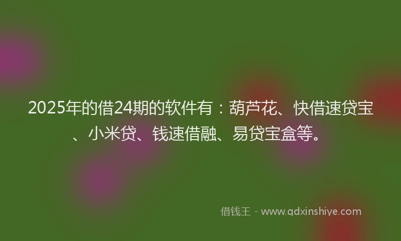2025年的借24期的软件有：葫芦花、快借速贷宝、小米贷、钱速借融、易贷宝盒等。