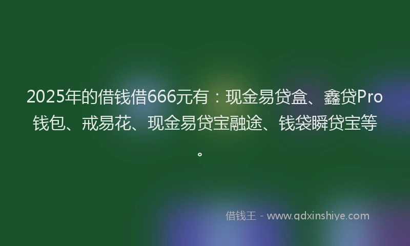 2025年的借钱借666元有：现金易贷盒、鑫贷Pro钱包、戒易花、现金易贷宝融途、钱袋瞬贷宝等。