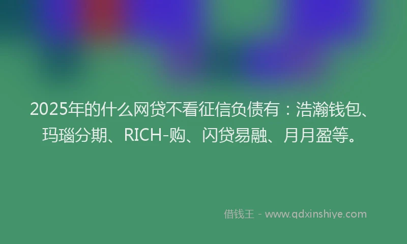 2025年的什么网贷不看征信负债有：浩瀚钱包、玛瑙分期、RICH-购、闪贷易融、月月盈等。