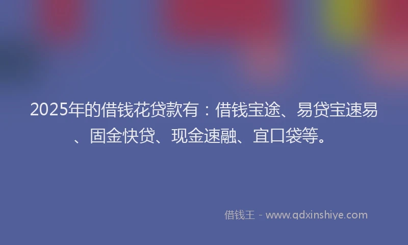 2025年的借钱花贷款有：借钱宝途、易贷宝速易、固金快贷、现金速融、宜口袋等。