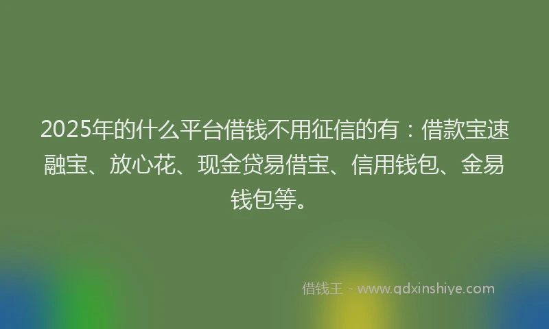 2025年的什么平台借钱不用征信的有：借款宝速融宝、放心花、现金贷易借宝、信用钱包、金易钱包等。