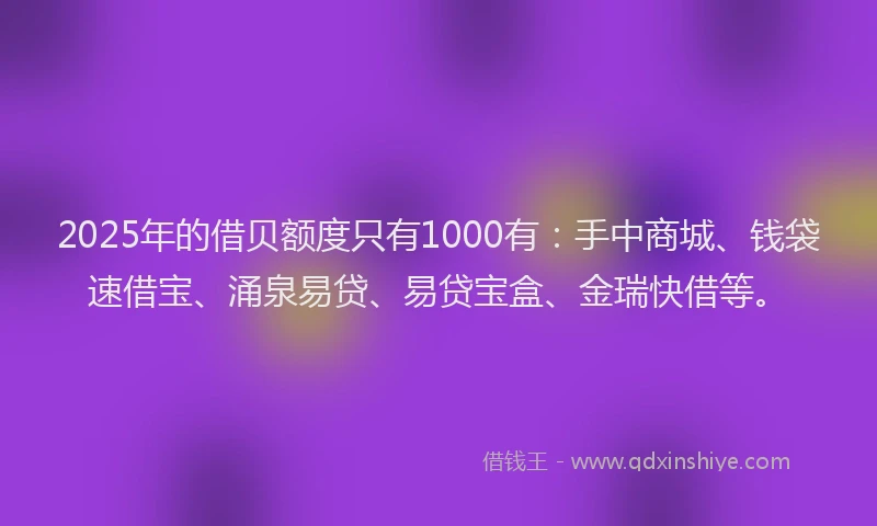 2025年的借贝额度只有1000有：手中商城、钱袋速借宝、涌泉易贷、易贷宝盒、金瑞快借等。