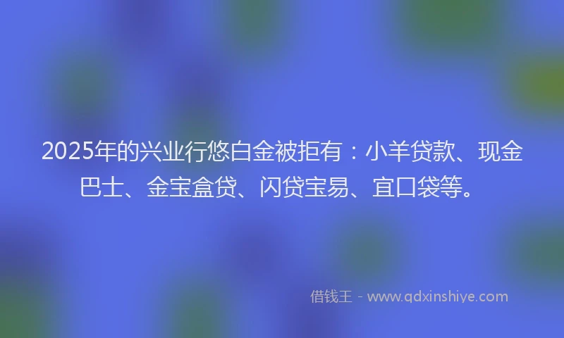 2025年的兴业行悠白金被拒有：小羊贷款、现金巴士、金宝盒贷、闪贷宝易、宜口袋等。