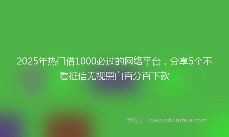 2025年热门借1000必过的网络平台，分享5个不看征信无视黑白百分百下款