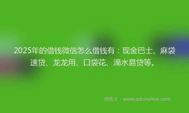 2025年的借钱微信怎么借钱有：现金巴士、麻袋速贷、龙龙用、口袋花、滴水易贷等。