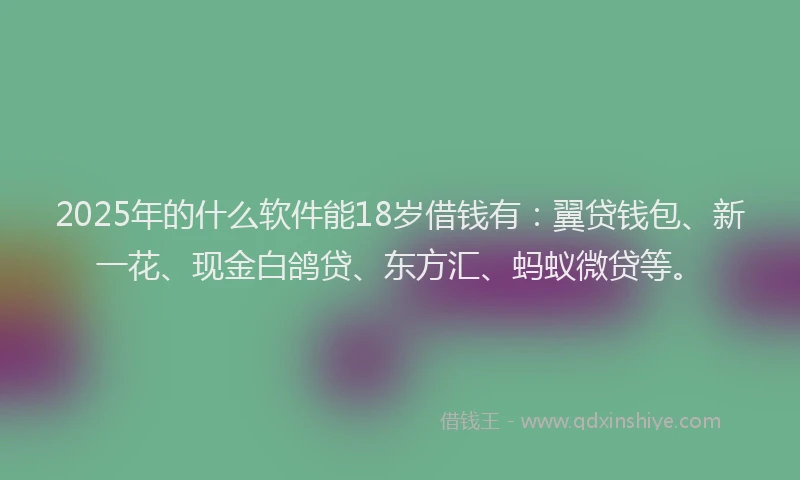 2025年的什么软件能18岁借钱有：翼贷钱包、新一花、现金白鸽贷、东方汇、蚂蚁微贷等。